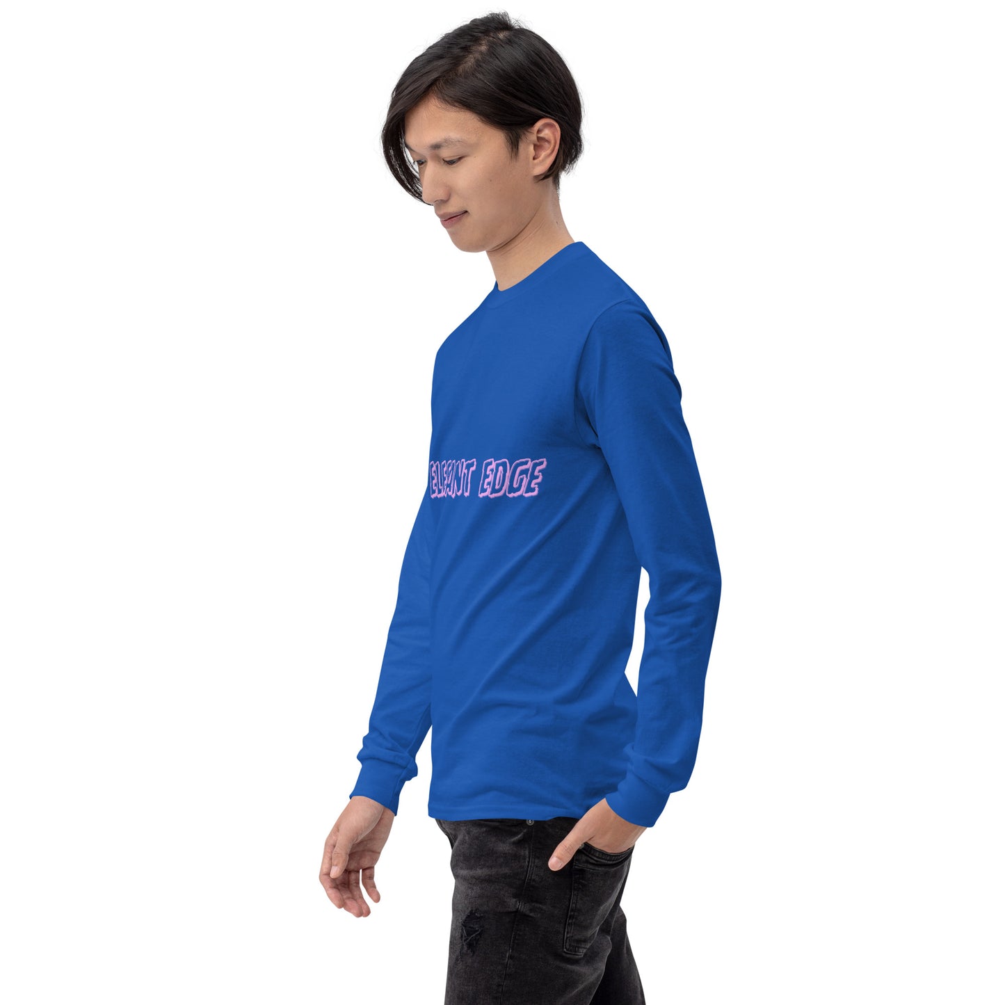 Noir Edge Men's Long Sleeve Shirt - Left Placement image 64 in Sport Grey, size 3XL, showing front view, left-side angle for the Elegant Edge design.