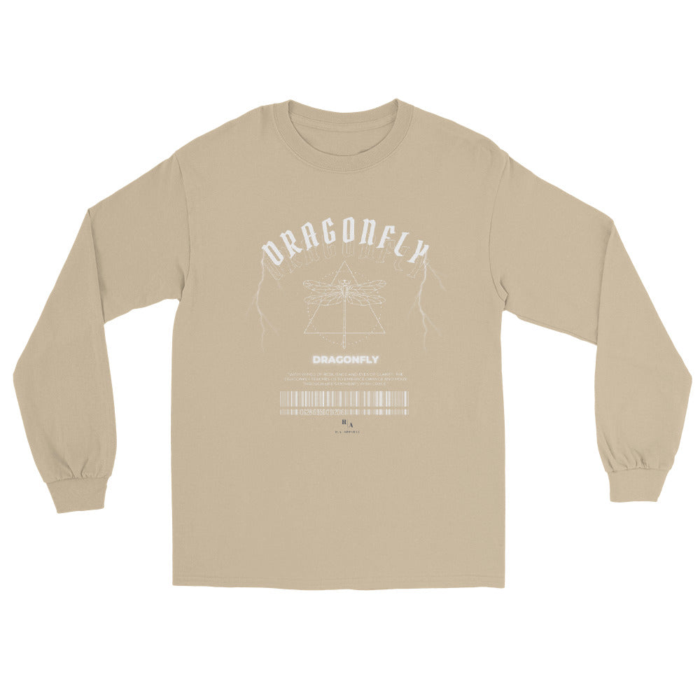 Dragonfly Men's Long Sleeve Shirt - Left Placement image 10 in Navy, size L, showing front view for the Dragonfly design.