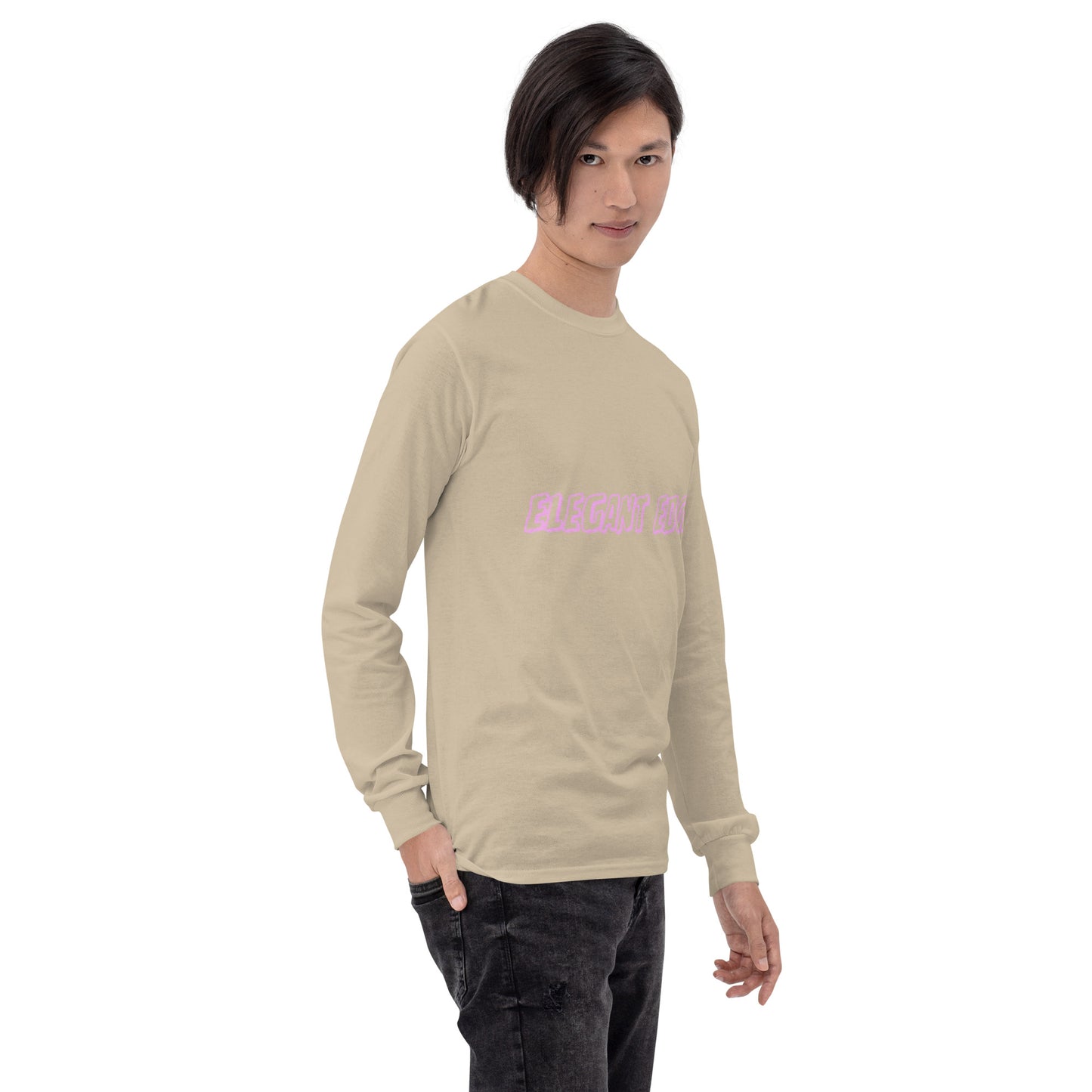 Noir Edge Men's Long Sleeve Shirt - Left Placement image 72: Sand version, size S with front view, right-side angle of the Elegant Edge range.