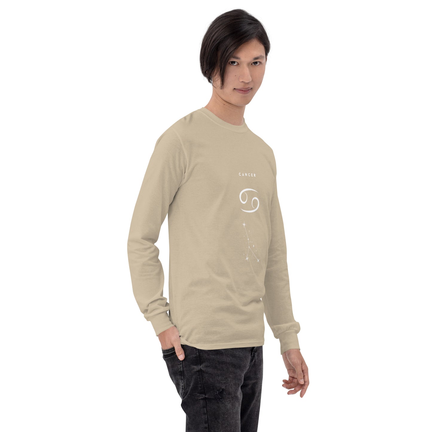 Image 72 of selected colour Moonhaven Long Sleeve Shirt, with Cancer artwork visible in front view, right-side angle.