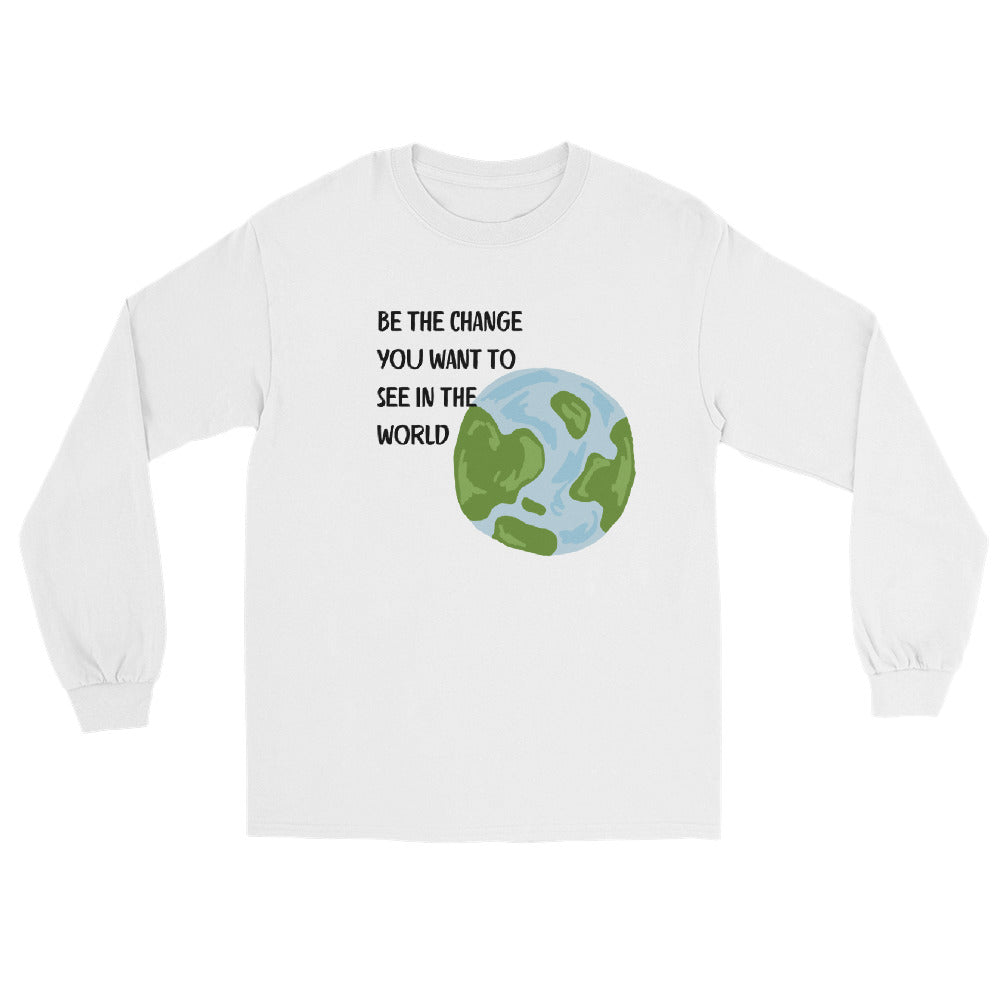 Change Signal Men's Long Sleeve Shirt - Left Placement image 12 in Maroon, size M, showing front view for the Be the Change design.