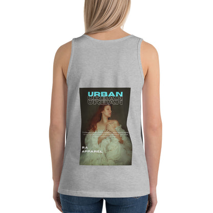 Image 4 of Black Urban Men's Tank Top - Left Placement 27, size L, with Urban artwork visible in back view.