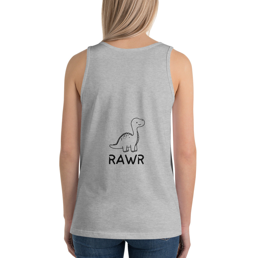 Image 2 of Navy Wild Call Men's Tank Top - Left Placement 39, size S, with Rawr artwork visible in back view.