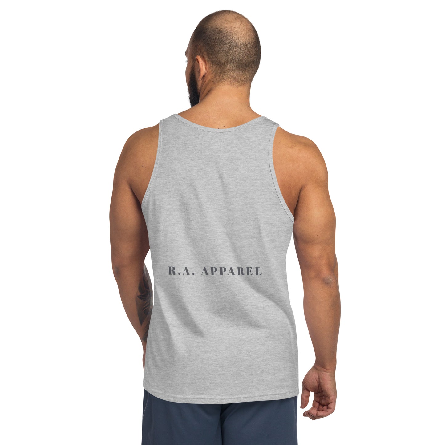 Noelle Men's Tank Top - Left Placement image 4 in Black, size L, showing back view for the Merry Christmas design.