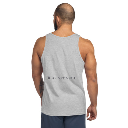 Inspireline Men's Tank Top - Left Placement by R.A. Apparel, image 4, back view, Black, size L, left placement.