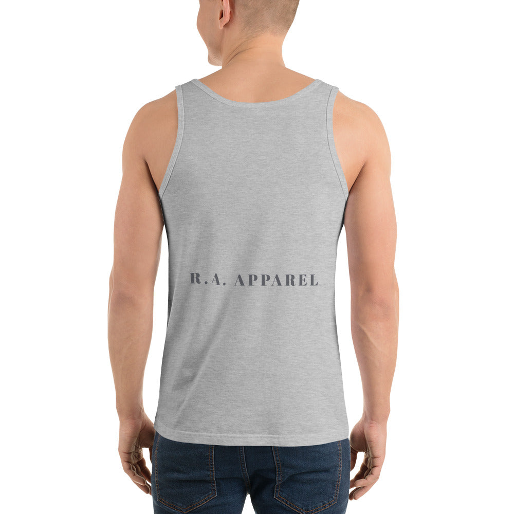 Image 4 of Black Spectral Men's Tank Top - Left Placement, size L, with Ghosts artwork visible in back view.