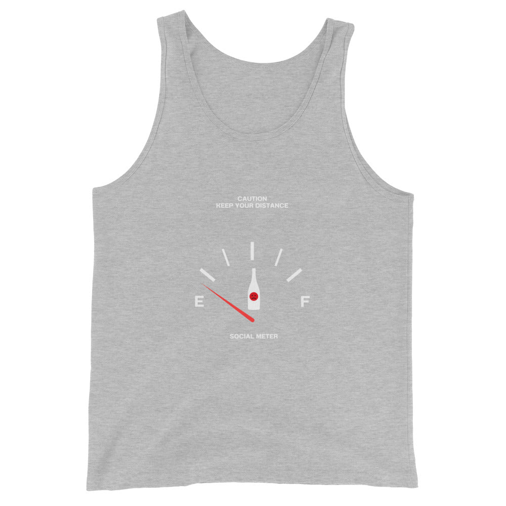 Social Static Men's Tank Top - Left Placement image 5: Black version, size XL with front view of the Social Meter range.