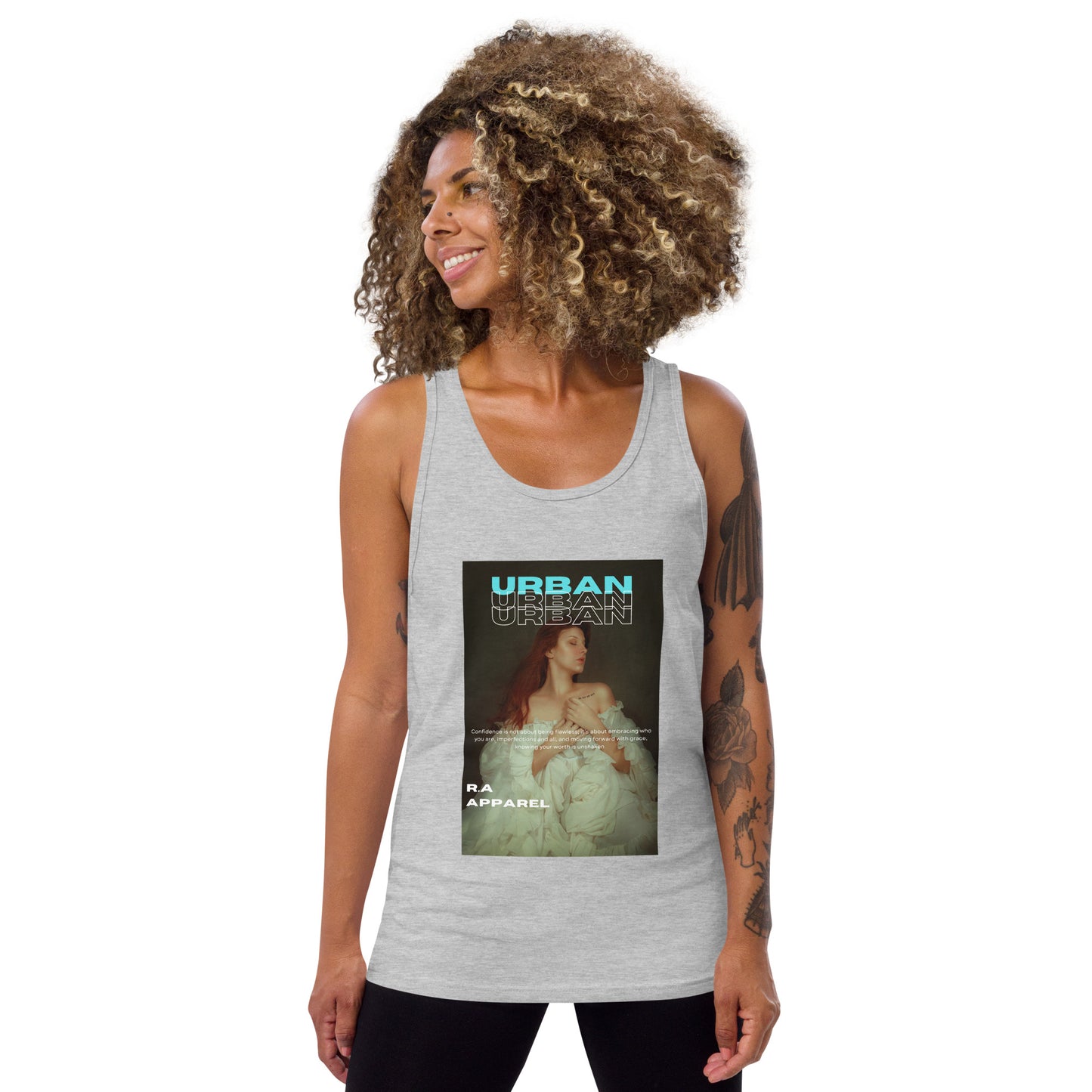 Image 4 of Black Urban Men's Tank Top - Left Placement 26, size L, with Urban artwork visible in front view.
