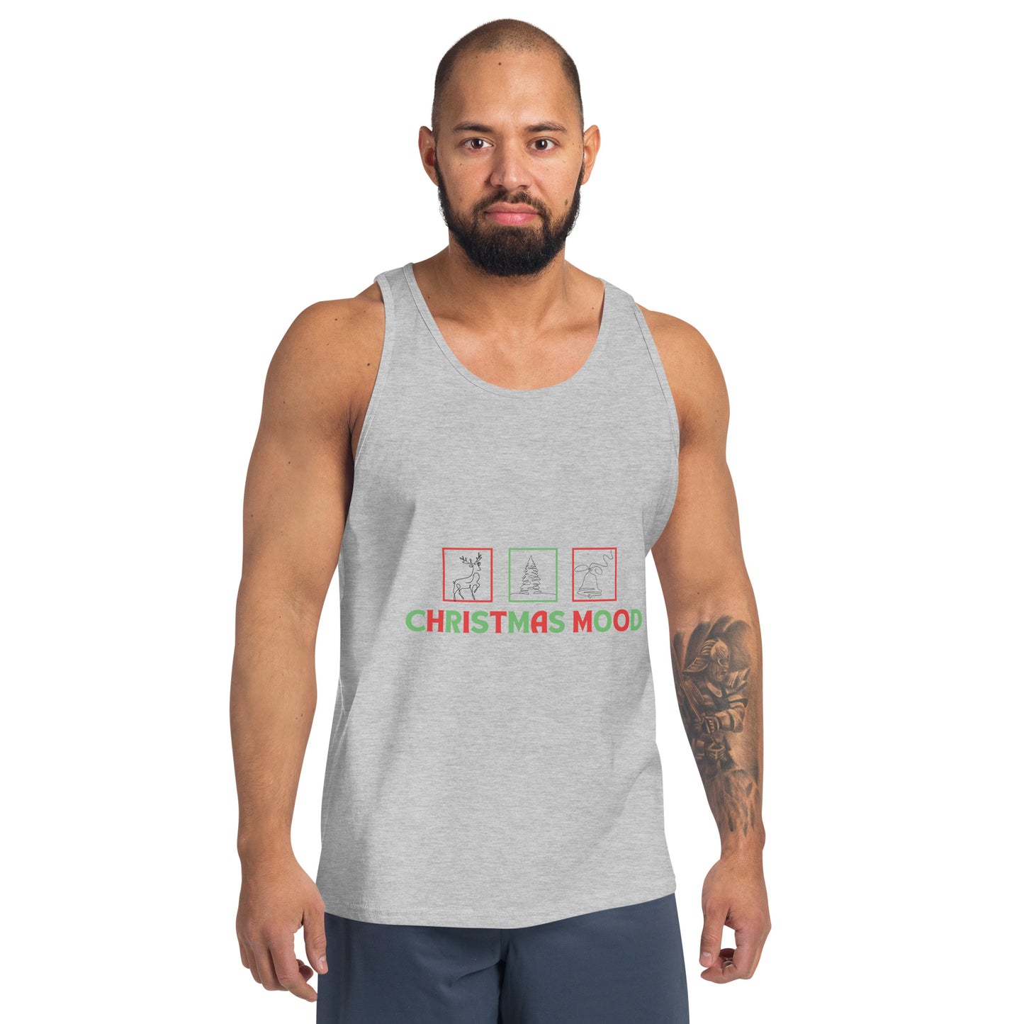 Festive Mood Men's Tank Top - Left Placement by R.A. Apparel, image 1, front view, Navy, size XS, left placement.