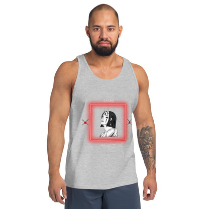 Saiko Men's Tank Top - Left Placement 30 by R.A. Apparel, image 3, front view, Black, size M, left placement.