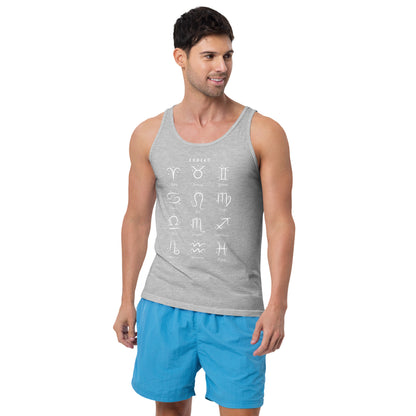 Astral Circle Men's Tank Top - Left Placement image 3: Black version, size M with front view of the Zodiac range.