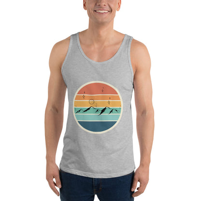 Image 3 of Black Summitline Men's Tank Top - Left Placement, size M, with Mountain Range artwork visible in front view.