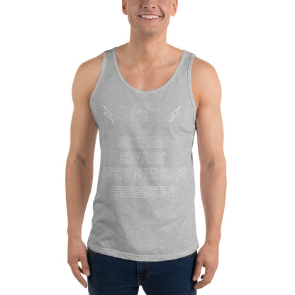 Workrate Men's Tank Top - Left Placement image 3 in Black, size M, showing front view for the Hustle Hard design.