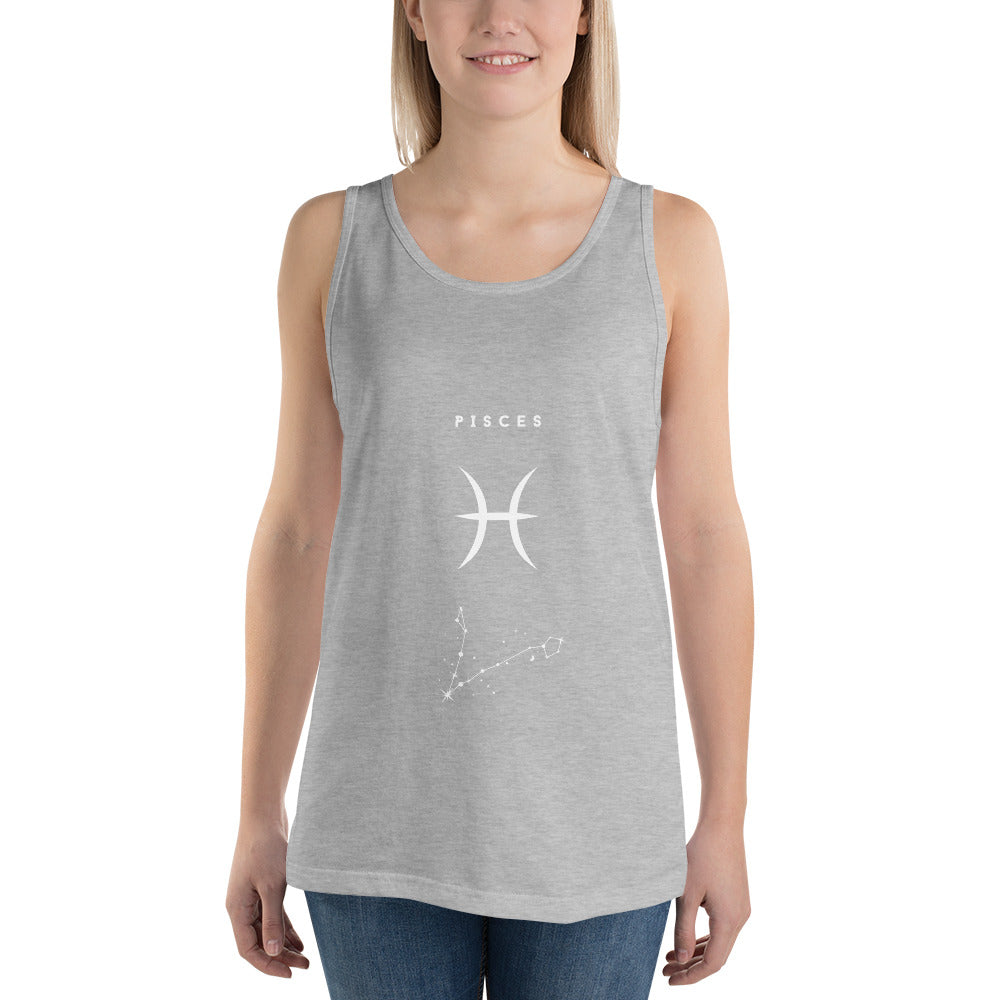 Tideborn Men's Tank Top - Left Placement image 3 in Black, size M, showing front view for the Pisces design.
