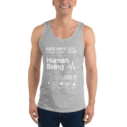 Human Form Men's Tank Top - Left Placement image 3: Black version, size M with front view of the Human Being range.