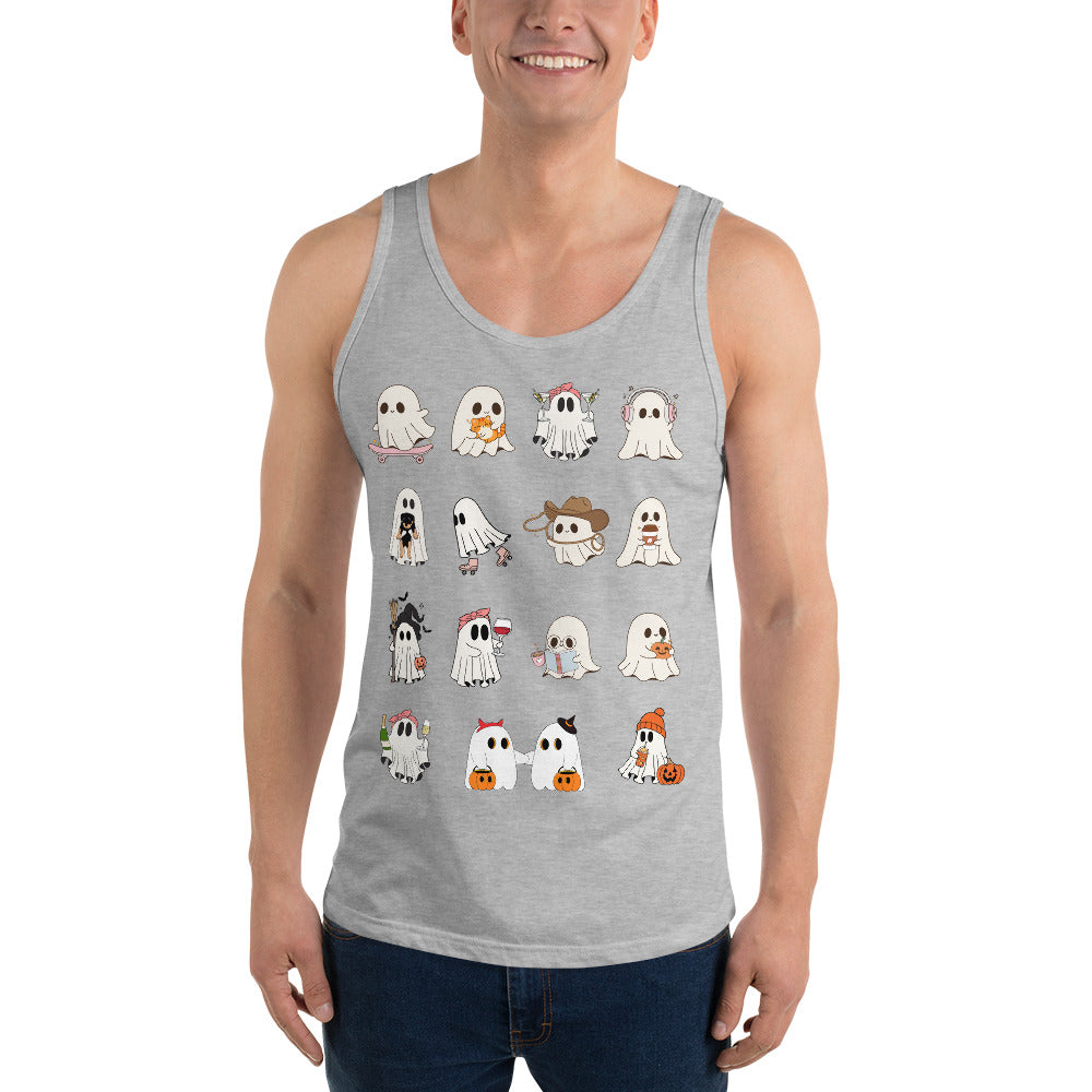 Spectral Men's Tank Top - Left Placement image 3 in Black, size M, showing front view for the Ghosts design.