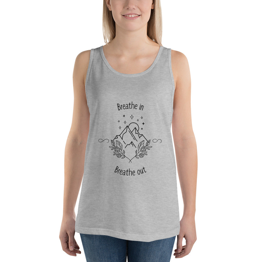 Exhale Men's Tank Top - Left Placement by R.A. Apparel, image 3, front view, Black, size M, left placement.