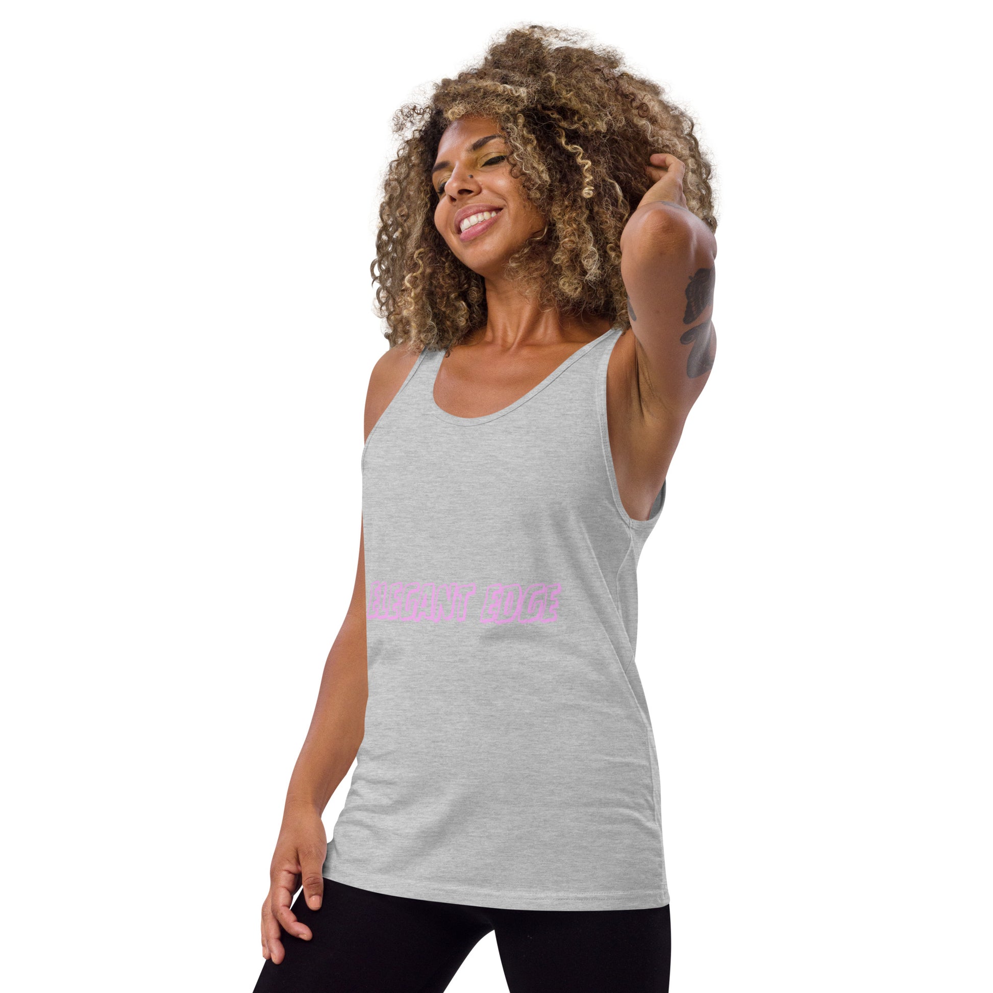 Image 5 of Black Noir Edge Men's Tank Top - Left Placement, size XL, with Elegant Edge artwork visible in front view, left-side angle.