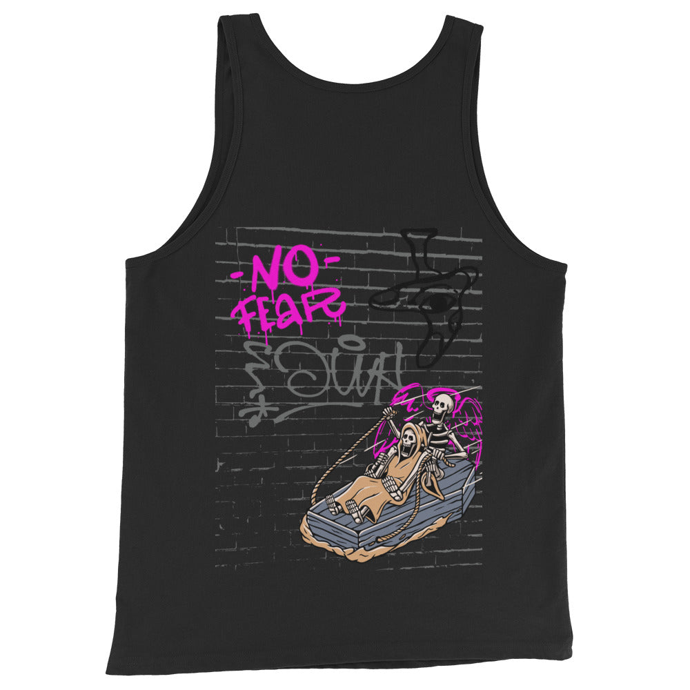 Fearless Men's Tank Top - Left Placement image 1 in Black, size XS, showing back view for the No Fear design.