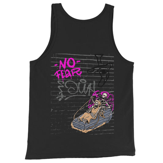 Fearless Men's Tank Top - Left Placement image 1 in Black, size XS, showing back view for the No Fear design.