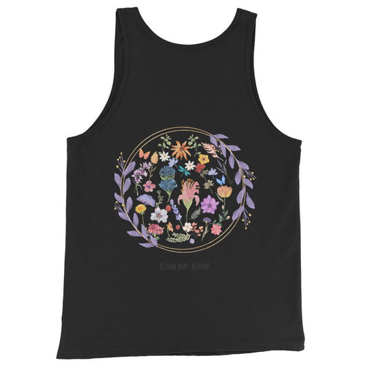 Bloomrise Men's Tank Top - Left Placement by R.A. Apparel, image 1, back view, Black, size XS, left placement.