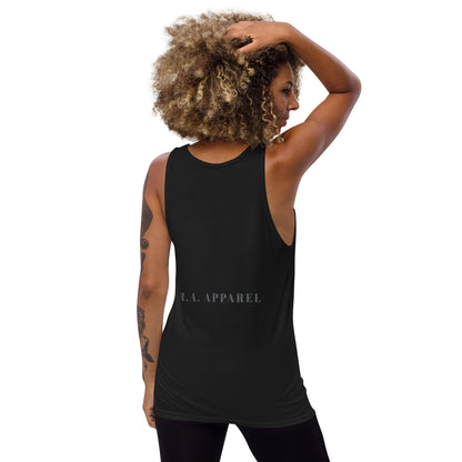 Urban Men's Tank Top - Left Placement 26 product image 3 in Black, size M, with back view and left placement.