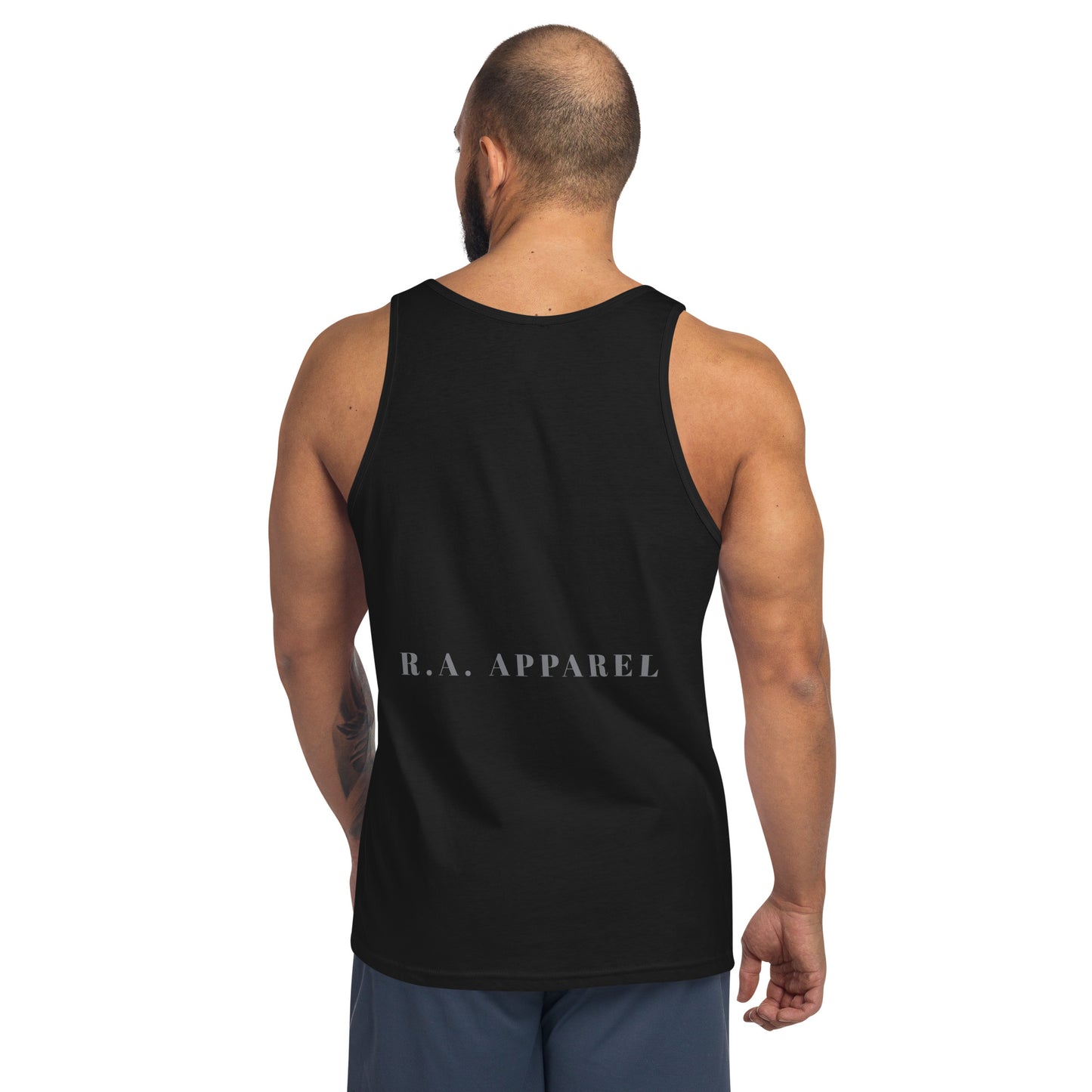 Impact Form Men's Tank Top - Left Placement image 2: Black version, size S with back view of the Shape Lives range.