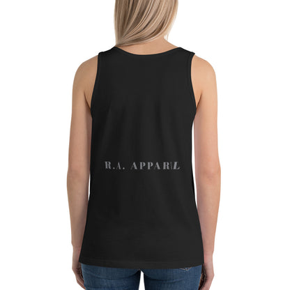 Evolution Men's Tank Top - Left Placement by R.A. Apparel, image 2, back view, Black, size S, left placement.