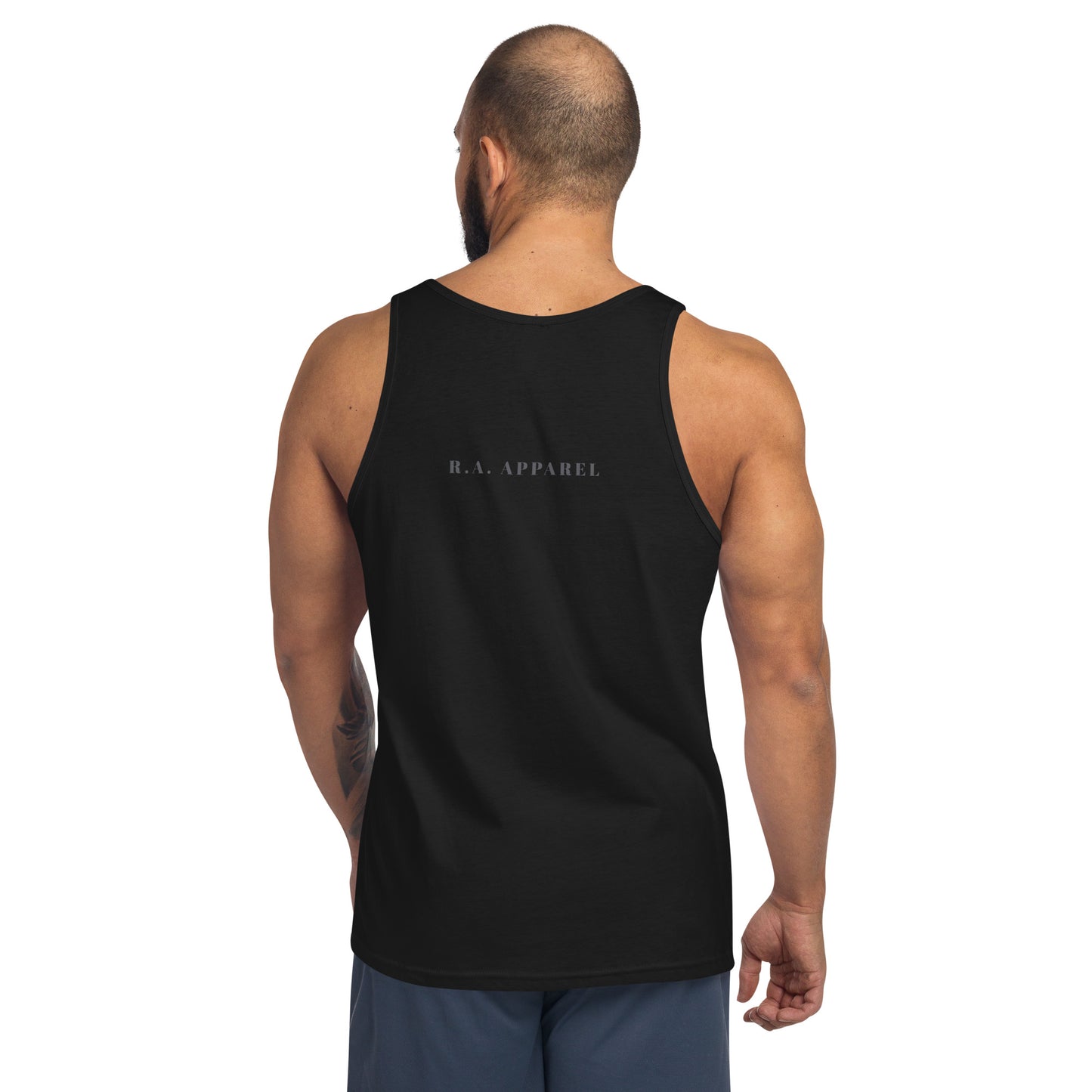 Balance Court Men's Tank Top - Left Placement image 2: Black version, size S with back view of the Libra range.