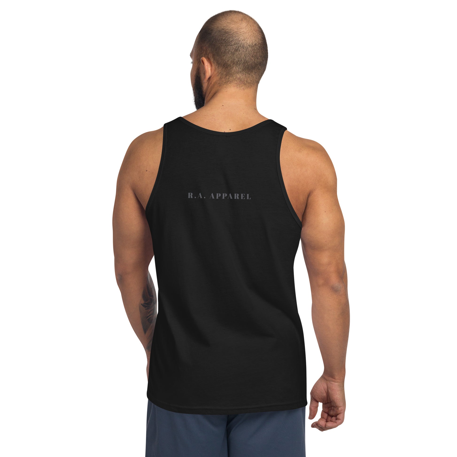 Balance Court Men's Tank Top - Left Placement image 2: Black version, size S with back view of the Libra range.