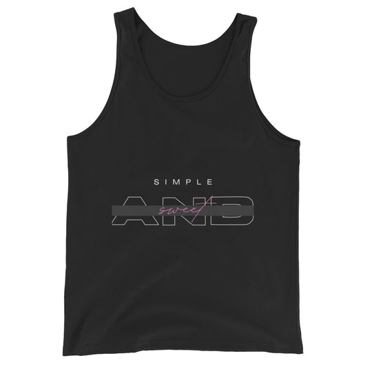 Sweet Minimal Men's Tank Top - Left Placement image 1: Black version, size XS with front view of the Simple and Sweet range.