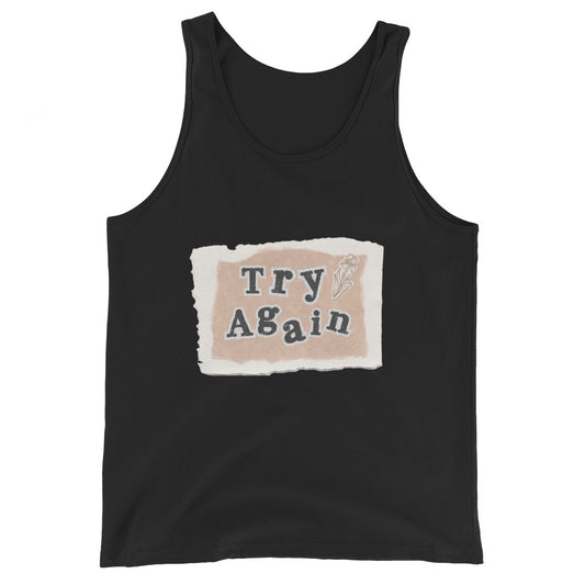 Image 1 of Black Retry Men's Tank Top - Left Placement, size XS, with Try Again artwork visible in front view.