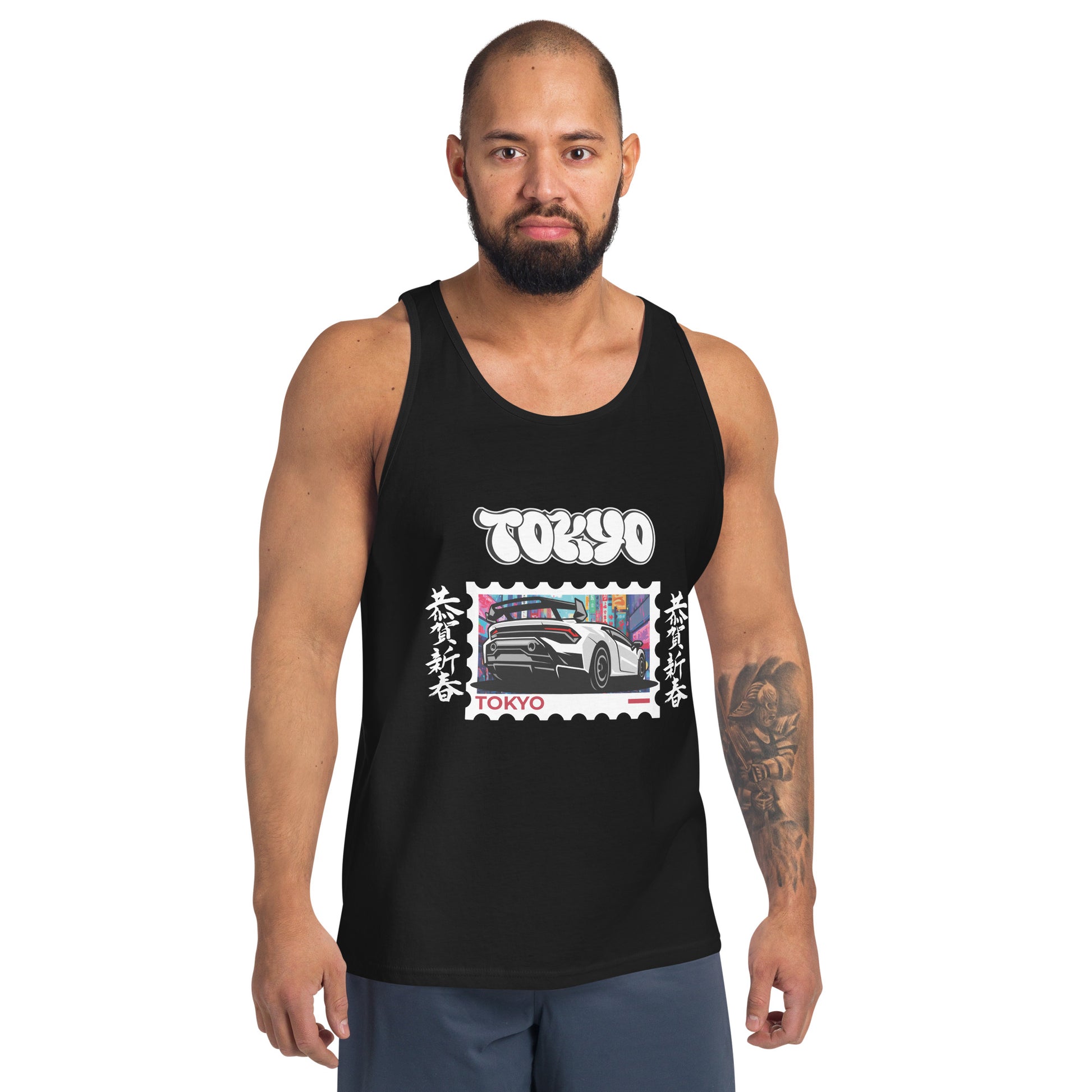 Tokyo Signal Men's Tank Top - Left Placement product image 1 in Black, size XS, with front view and left placement.