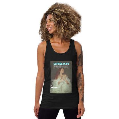 Urban Men's Tank Top - Left Placement 26 by R.A. Apparel, image 1, front view, Black, size XS, left placement.