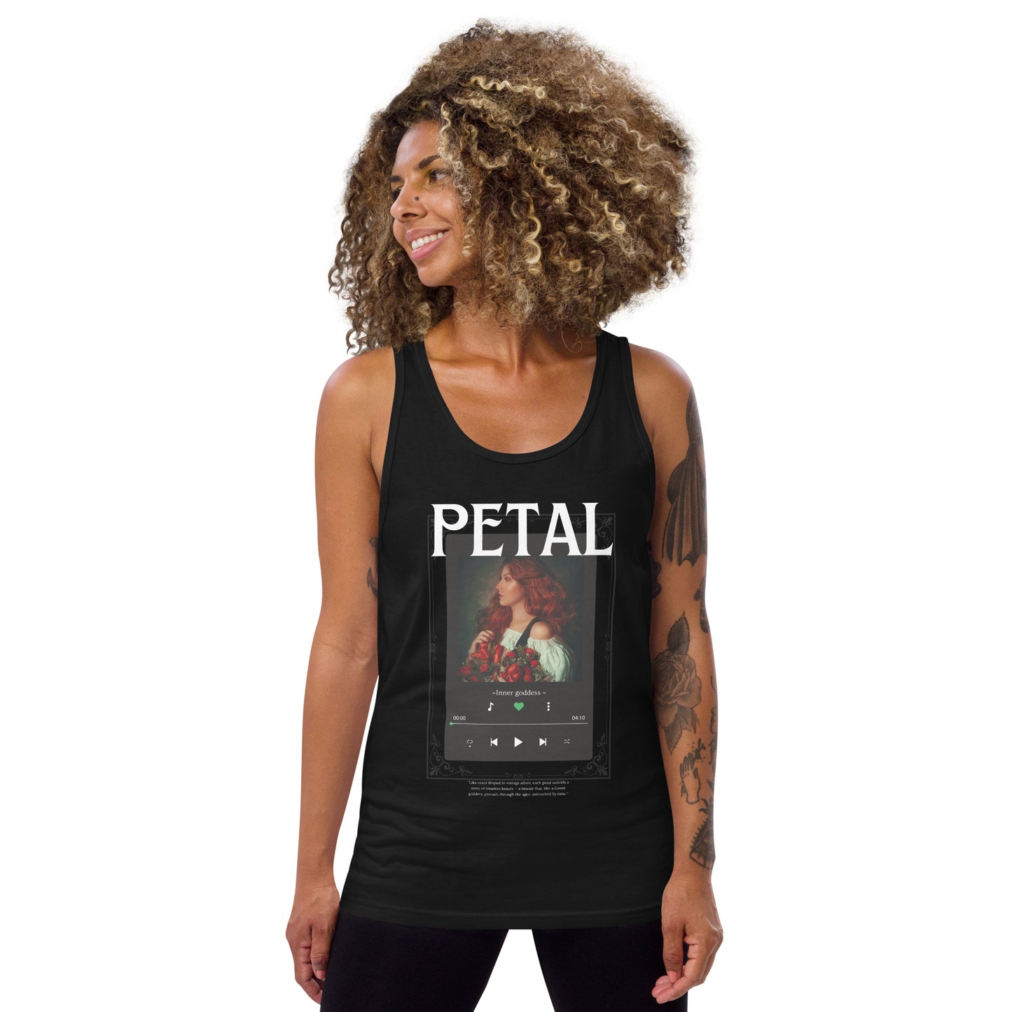 Petaline Men's Tank Top - Left Placement by R.A. Apparel, image 1, front view, Black, size XS, left placement.