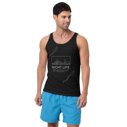Afterhours Men's Tank Top - Left Placement by R.A. Apparel, image 1, front view, Black, size XS, left placement.