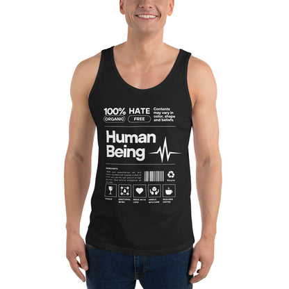 Human Form Men's Tank Top - Left Placement image 1: Black version, size XS with front view of the Human Being range.