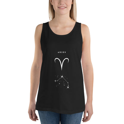Marsborne Men's Tank Top - Left Placement image 1: Black version, size XS with front view of the Aries range.