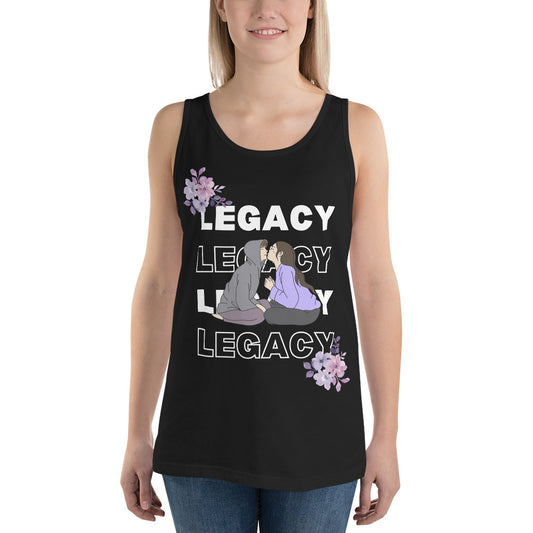 Heirloom Men's Tank Top - Left Placement image 1: Black version, size XS with front view of the Legacy range.