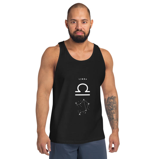 Balance Court Men's Tank Top - Left Placement image 1: Black version, size XS with front view of the Libra range.
