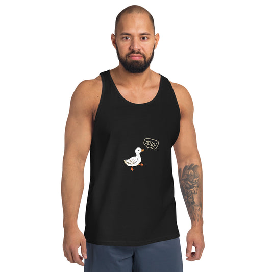 Quacksy Tank Top by R.A. Apparel, image 1, front view, Black, size S, design placement.