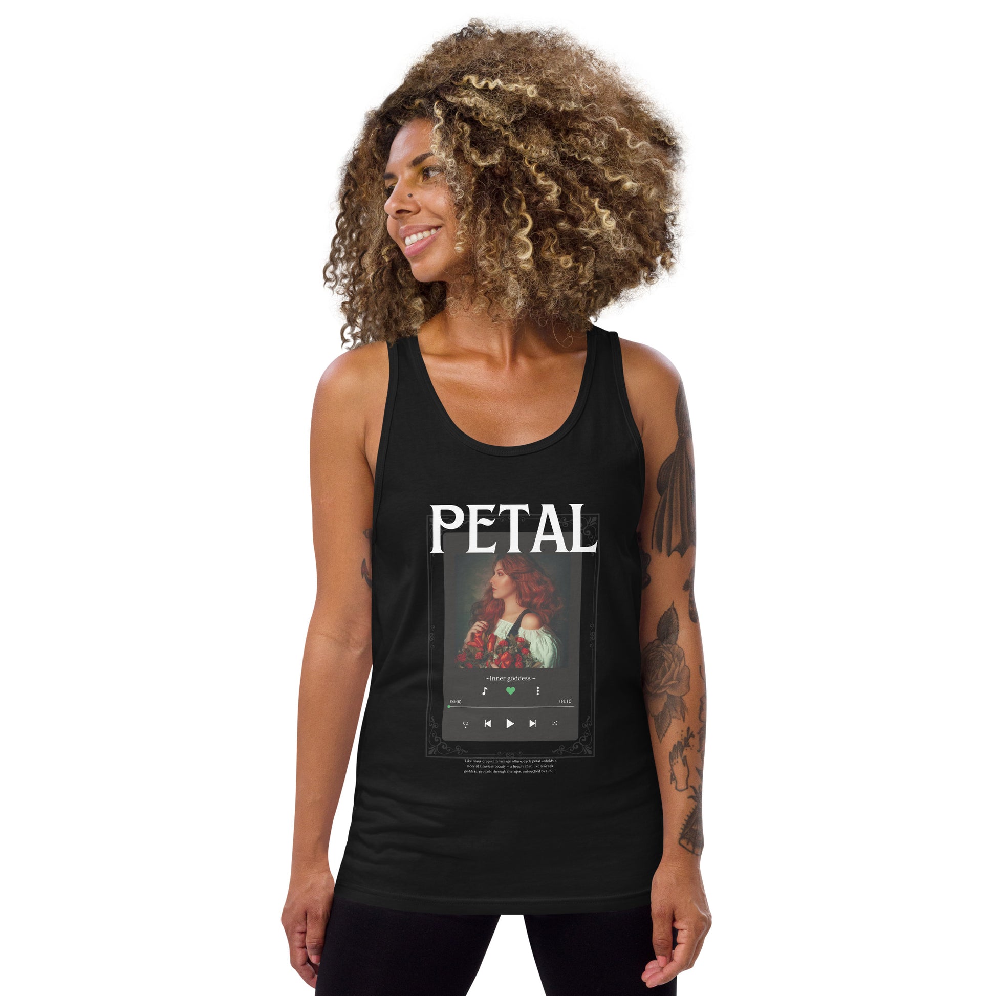 Petaline Tank Top product image 2 in Black, size M, with front view and design placement.