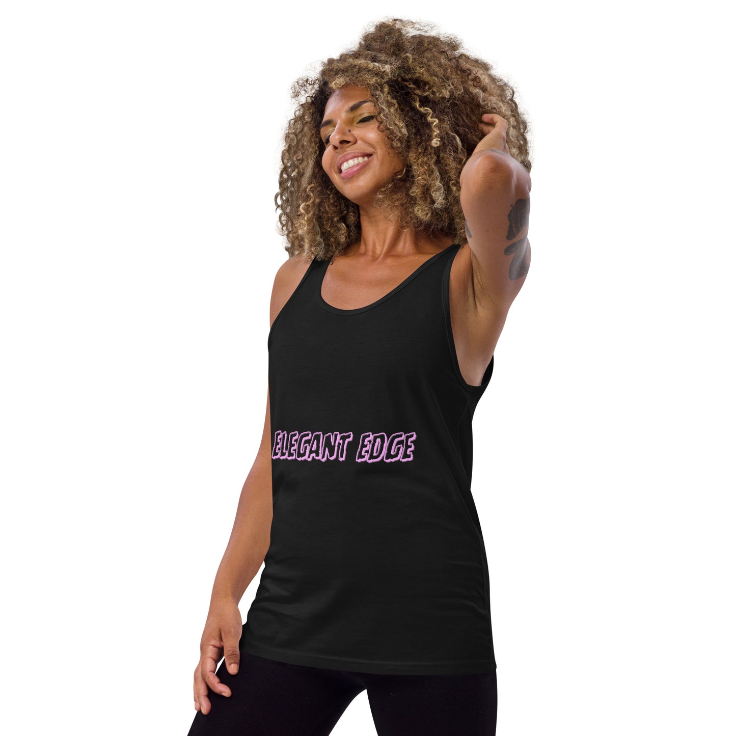 Noir Edge Men's Tank Top - Left Placement product image 2 in Black, size S, with front view, left-side angle and left placement.