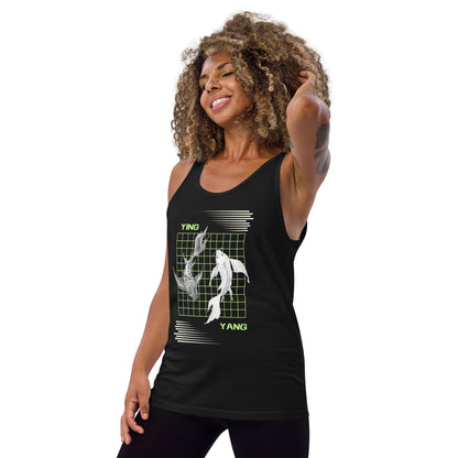 Equinoxe Tank Top image 3 in Black, size L, showing front view, left-side angle for the Ying and Yang design.