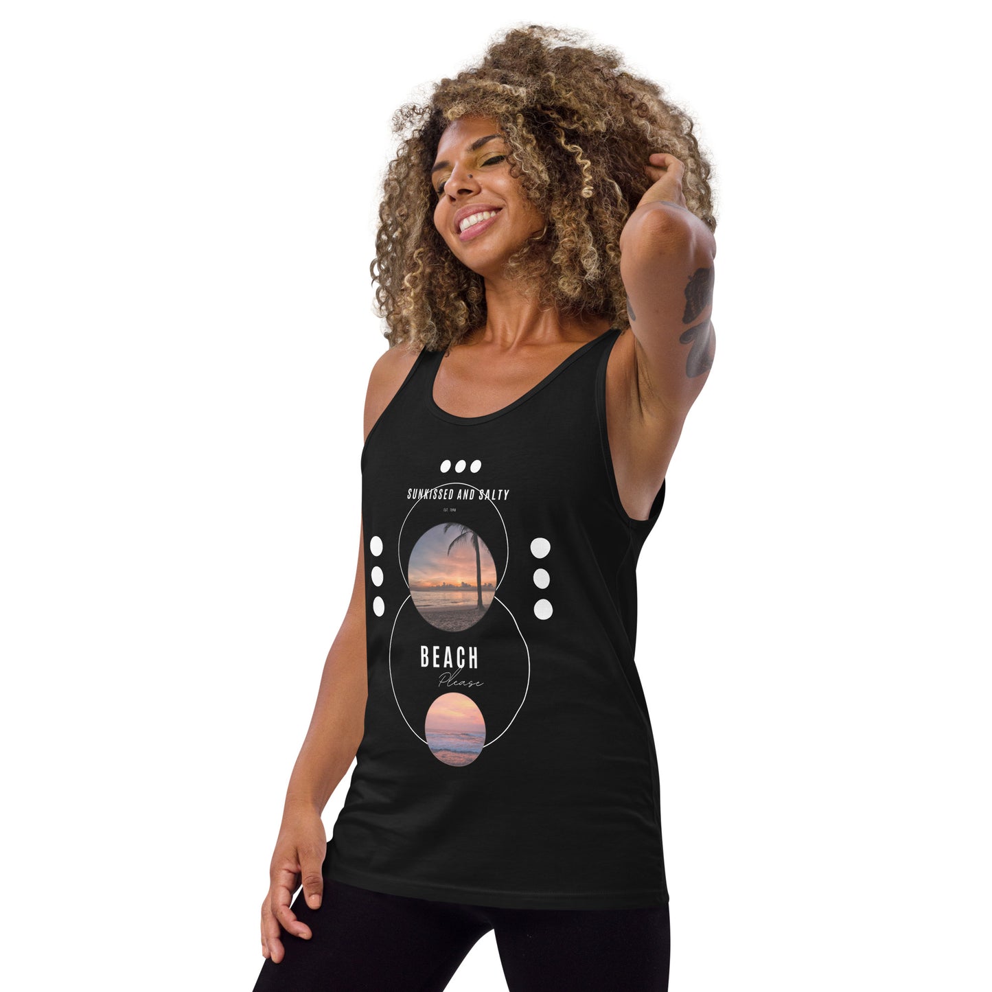 Coastline Attitude Men's Tank Top - Left Placement by R.A. Apparel, image 2, front view, left-side angle, Black, size S, left placement.