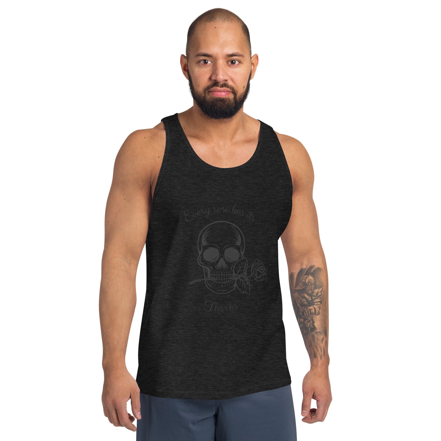 Rose & Bone Men's Tank Top - Left Placement image 3 in Navy, size M, showing front view for the Skull and Rose design.