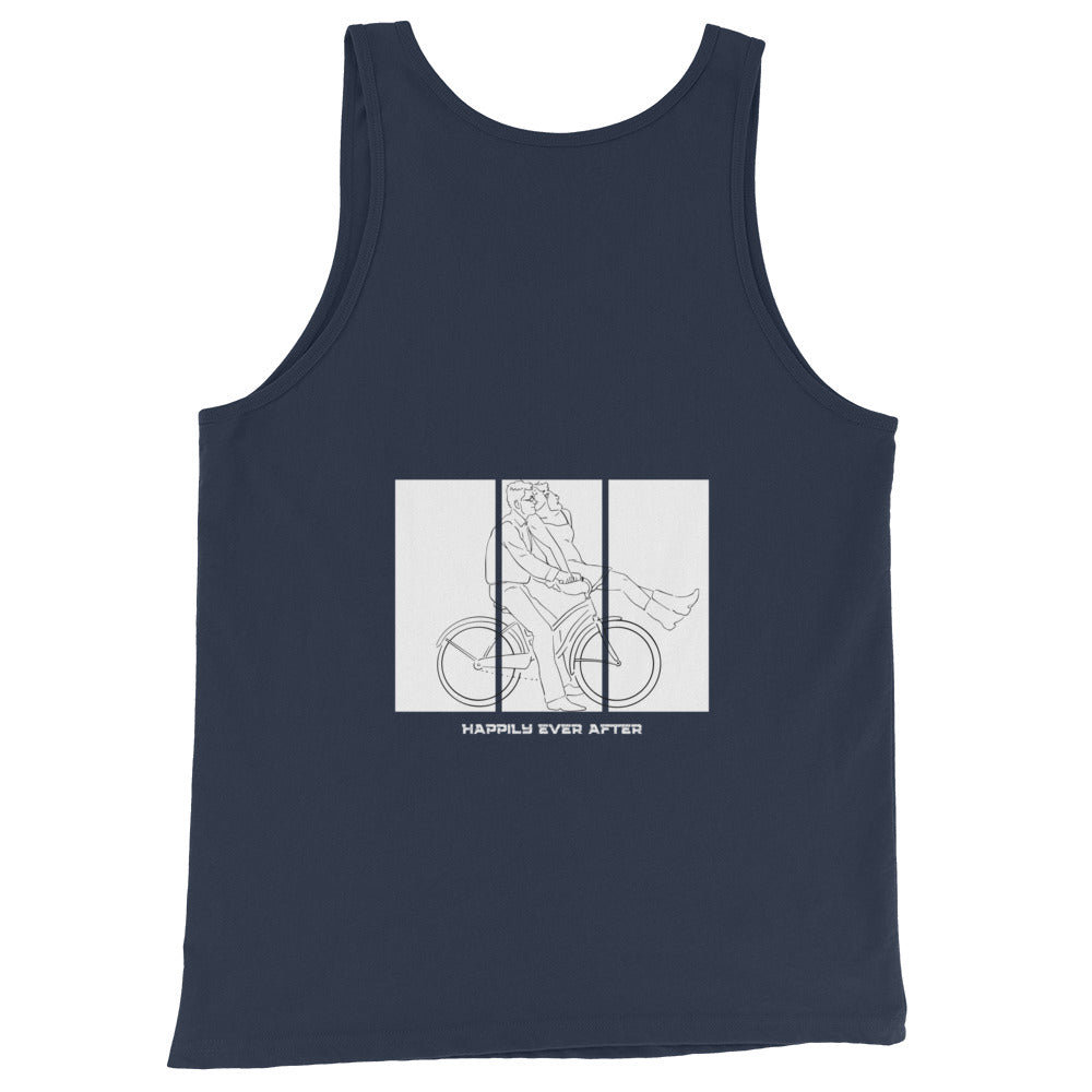 Ever After Men's Tank Top - Left Placement 110 image 2 in Black, size S, showing back view for the Happily Ever After design.