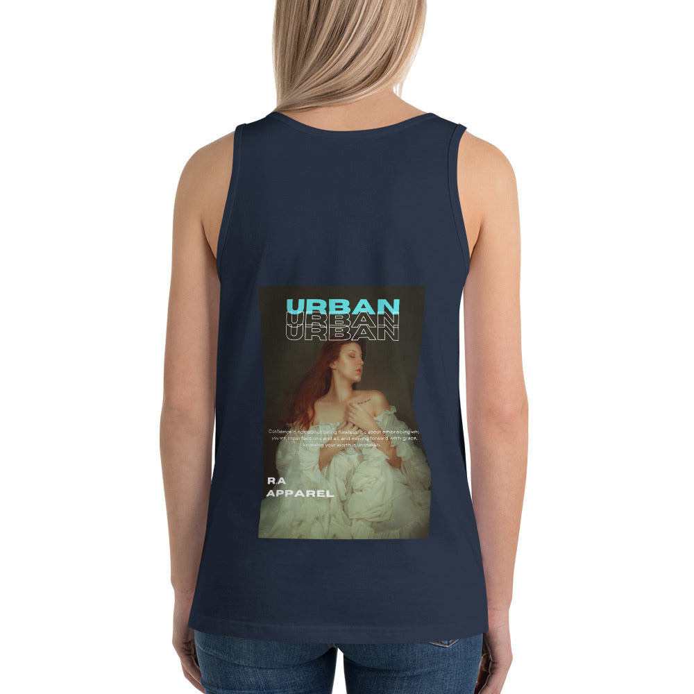 Urban Men's Tank Top - Left Placement 27 product image 8 in Navy, size S, with back view and left placement.