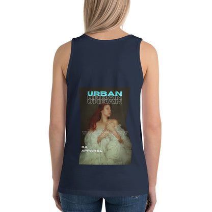 Urban Men's Tank Top - Left Placement 27 product image 8 in Navy, size S, with back view and left placement.