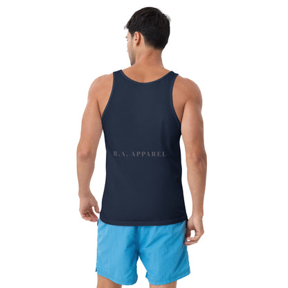 Astral Circle Men's Tank Top - Left Placement image 8: Navy version, size S with back view of the Zodiac range.
